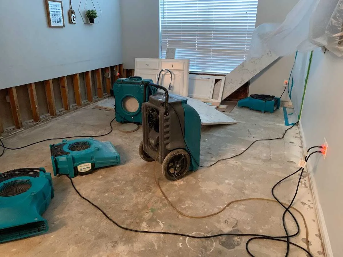 Dehumidifier in flood-cut room for Water Damage Restoration in Beekmantown